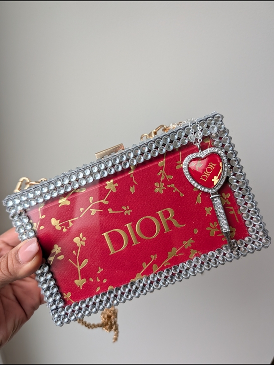 Dior Handbags - Upcycled Red Crystal-Edged Minaudière with Heart Key Charm